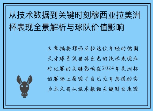 从技术数据到关键时刻穆西亚拉美洲杯表现全景解析与球队价值影响